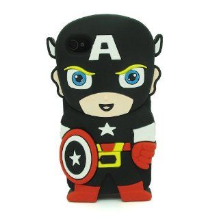 BYG Black 3D Captain America Pattern Soft Silicone Case Cover For iPhone 4 4s/4g + Gift 1pcs Phone Radiation Protection Sticker Cell Phones & Accessories