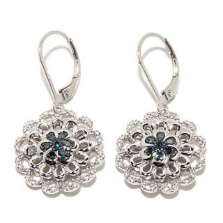 .24ct Blue and White Diamond Sterling Silver "Floral" Drop Earrings