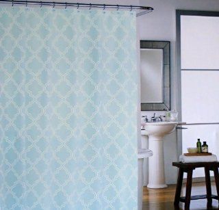 Shower Curtain Fabric Designer Cynthia Rowley 72 X 72 Spa Blue Aqua White Moroccan Tile Design  