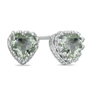 0mm Heart Shaped Green Quartz Crown Earrings in Sterling Silver