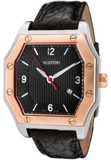Valentino V39LBQ9509 S009  Watches,Mens Prestige Black Textured Dial Black Crocodile, Casual Valentino Quartz Watches