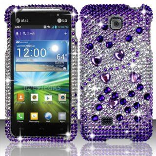 For LG Escape P870 (AT&T) Full Diamond Design Cover   Purple Beats FPD Cell Phones & Accessories