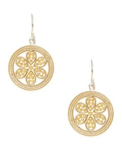 Flores Two Tone Cutout Flower Disc Drop Earrings by Anna Beck Jewelry