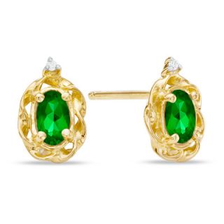 Oval Lab Created Emerald and Diamond Accent Frame Earrings in 10K Gold