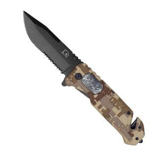 3.5" Falcon "Army Hero" Spring Assisted Rescue Knife   Desert Camo  Hunting Folding Knives  Sports & Outdoors