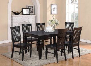 7 Piece Weston Dining Room Set  Size 42x60in Dining Table with 6 Wood seat Chairs in Black Home & Kitchen