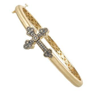 14k Gold & Cognac Diamond Cross Hinged Bangle Bracelet (0.33ctw) Veneto Collection Jewelry
