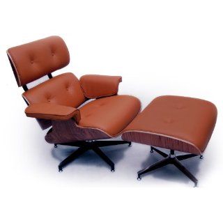 Kardiel Eames Style Plywood Lounge Chair & Ottoman, Luxe Camel Standard Leather/ Palisander   Armchairs