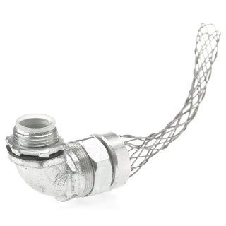 Woodhead 36400 Cable Strain Relief, Right Angle Male, Liquid Tight Conduit, Insulated Throat, Stainless Steel Mesh, 1/2" Conduit, 1/2" NPT Fitting Size, 3.875" Mesh Length Electrical Cables