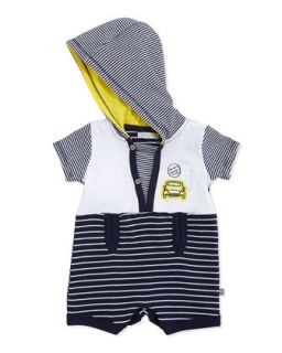 Striped Hooded Mini Driver Playsuit, Navy/White, 3 12 Months