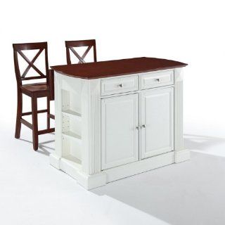 Shop Crosley Furniture Drop Leaf Breakfast Bar Top Kitchen Island in White Finish with 24 Inch Cherry X Back Stools at the  Furniture Store. Find the latest styles with the lowest prices from Crosley Furniture