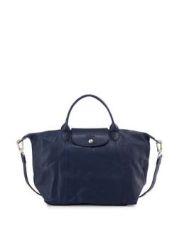 Le Pliage Cuir Shoulder Bag, Indigo   Longchamp