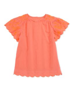 Amy Embroidered Top, Coral, Girls 2 10   Stella McCartney
