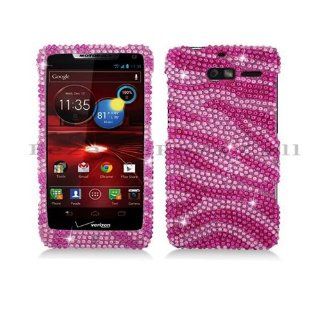 Motorola Xt907 (Droid Razr M) Full Diamond Hot Pink Zebra Protective Case Cell Phones & Accessories