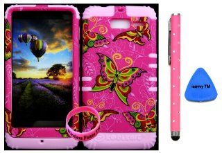 Bumper Case for Motorola Droid Razr M (XT907, 4G LTE, Verizon) Protector Case Butterfly on Pink Snap on + Light Pink Silicone Hybrid Cover (Stylus Pen, Pry Tool & Wireless Fones' Wristband included) Cell Phones & Accessories