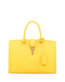 Classic Cabas Y Ligne Leather Carryall Bag, Soleil   Saint Laurent
