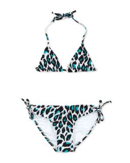 Animal Print Triangle Two Piece Swimsuit, Aqua, Sizes 2 7   Milly Minis