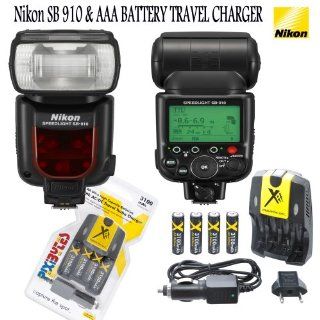 Nikon SB 910 AF Speedlight i TTL Flash + 4 AA Rechargeable Battery Kit  Handle Mount Camera Flashes  Camera & Photo