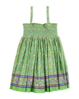Batiste Smocked Floral Print Dress, Green, Girls 2T 3T   Ralph Lauren