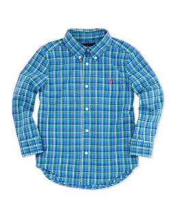 Plaid Long Sleeve Blake Shirt, Blue Multi, 4 7   Ralph Lauren Childrenswear