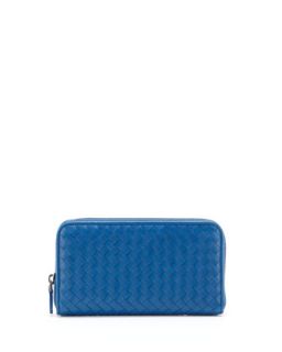 Continental Zip Around Wallet, Blue   Bottega Veneta