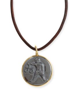 Hematite Libra Zodiac Pendant Necklace on Leather Cord   Syna