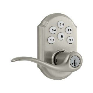 Kwikset 911 SmartCode Electronic Deadbolt w/Tustin Lever featuring SmartKey in Satin Nickel   Kwikset Keyless Entry Door Lock  