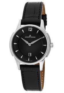 JACQUES LEMANS GU221A  Watches,Womens Black Dial Black Genuine Leather, Casual JACQUES LEMANS Quartz Watches