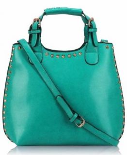 Green Stylish Studded Hobo Ladies Designer Shoulder Handbag with Black Trim (15" x 12") with PreciousBags Dust Bag Shoes
