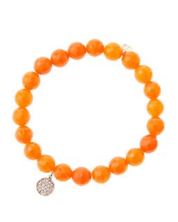8mm Faceted Orange Agate Beaded Bracelet with Mini Rose Gold Pave Diamond Disc