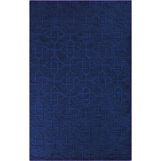 Hand crafted Viburnum Solid Blue Geometric Wool Rug (5 X 8)