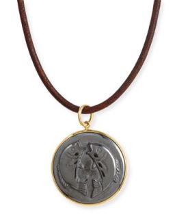 Hematite Pisces Zodiac Pendant Necklace on Leather Cord   Syna