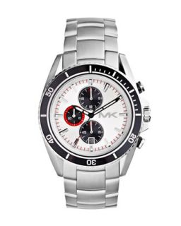 Mens Oversize Silver Color Stainless Steel Lansing Chronograph Watch   Michael