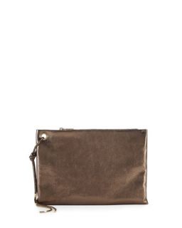 Metallic Leather Clutch Bag, Bronze   Lanvin