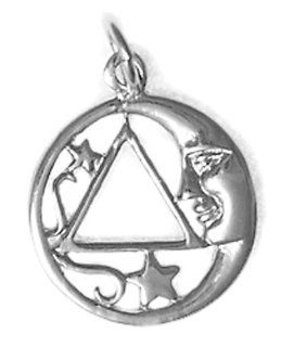 Alcoholics Anonymous AA Symbol Pendant, #888 3, Sterling Silver, Man in the Moon and Stars Alcoholics Anonymous Jewelry Jewelry