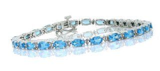 5.59ct Blue Topaz and Diamond Bracelet in 14Kt White Gold Link Bracelets Jewelry