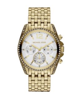Mid Size Gold Color Stainless Steel Pressley Chronograph Glitz Watch   Michael