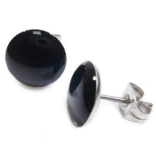 Pair Stainless Steel Plain Black Post Stud Earrings 10mm Jewelry