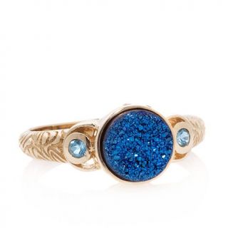 10K Yellow Gold Cobalt Blue Drusy and Blue Topaz Ring