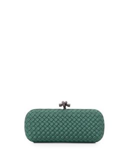 Woven Faille Large Knot Clutch Bag, Jade Green   Bottega Veneta