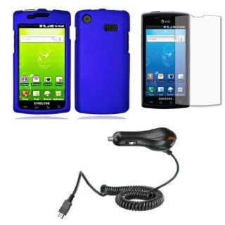 Combo Blue Rubberized Snap On Protector Hard Case + LCD Screen Guard Protector + Car Charger for Samsung Captivate i897 SGH I897 (Galaxy S) AT&T Cell Phones & Accessories