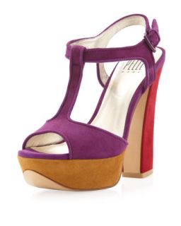 Yvanka Colorblock T Strap Sandal, Purple   Pelle Moda