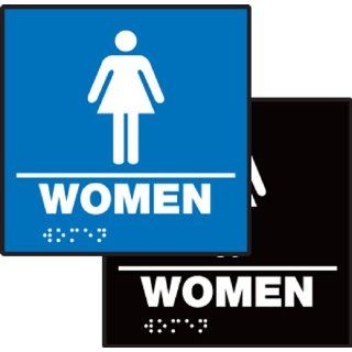 Accuform Signs PAD923BK ADA Braille Tactile Sign, Legend "WOMEN" with Restroom Graphic, 8" Width x 8" Length x 1/8" Thickness, White on Black Industrial Warning Signs