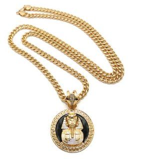 New Iced Out PHARAOH Round Pendant 6mm/36" Link Chain Hip Hop Necklace XP924G Jewelry