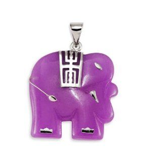 925 Sterling Silver Purple Jade Elephant Luck Pendant Jewelry