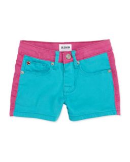 Leeloo Colorblock Denim Shorts, Blue, Girls 8 10   Hudson