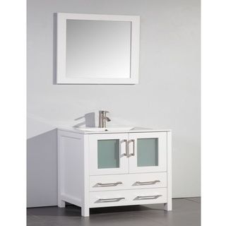 Legion Furniture Ceramic Top 36 inch Sink White Bathroom Vanity And Matching Framed Mirror White Size Single Vanities