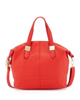 Convertible Faux Leather Satchel Bag, Coral   Violet Ray