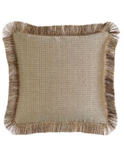 Fringed Gold Tweed Pillow, 18Sq.   Isabella Collection Linen Co.