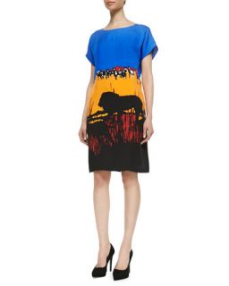 Womens Harriet Runway Printed Shift Dress, Lion Landscape   Diane von